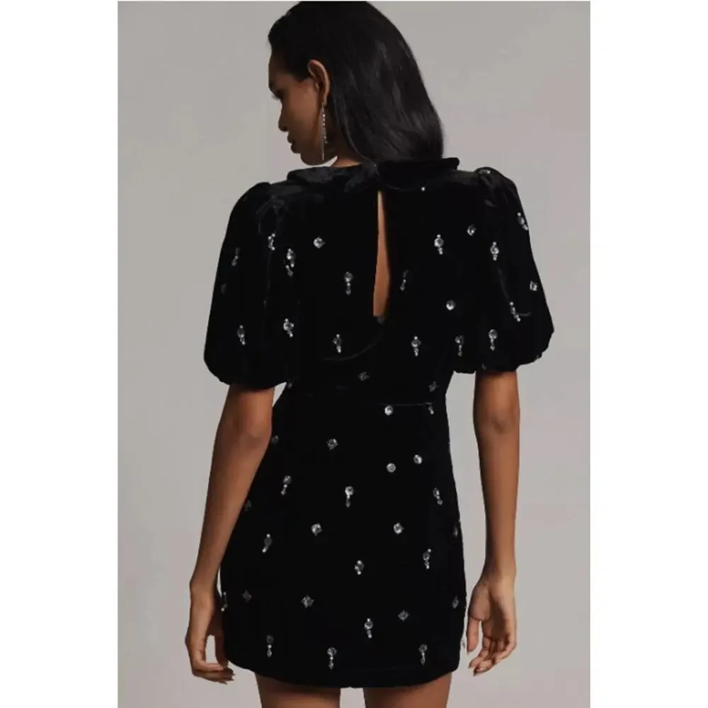 Anthropologie Maeve Black Velvet Embellished Mini Dress Size 2 NEW - Picture 2 of 10